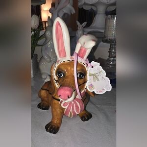 Ceramic Dog Figurine with Bunny Ears